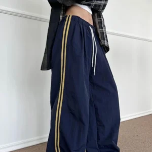 High Waist Wide Leg Pants Women's Casual Striped Patchwork Summer Loose Design Sense High Waist Pants Commute Sle