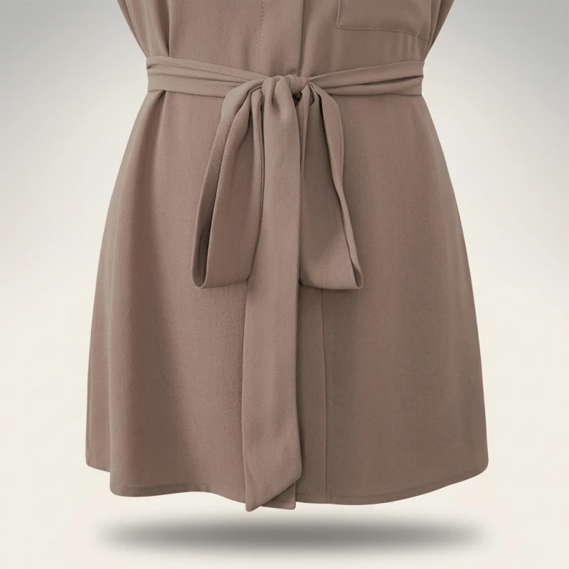 Plus Size Solid Belted Button Front Shirt, Elegant Curved Hem Long Sleeve Shirt For Spring & Fall, Women's Plus Size Clothing - Image 5