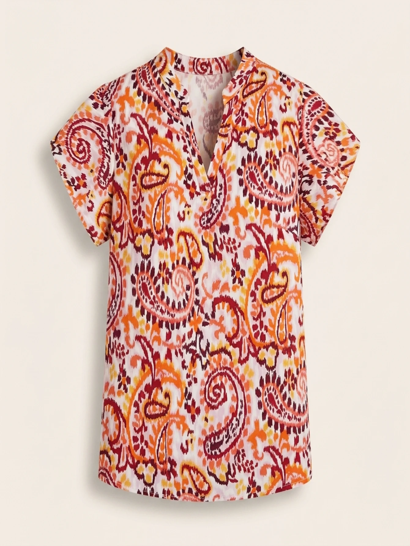 Plus Size Summer Women Elegant Print Blouses Shirt Ethnic Casual Fashion V Neck Tops Female Curve Clothing
