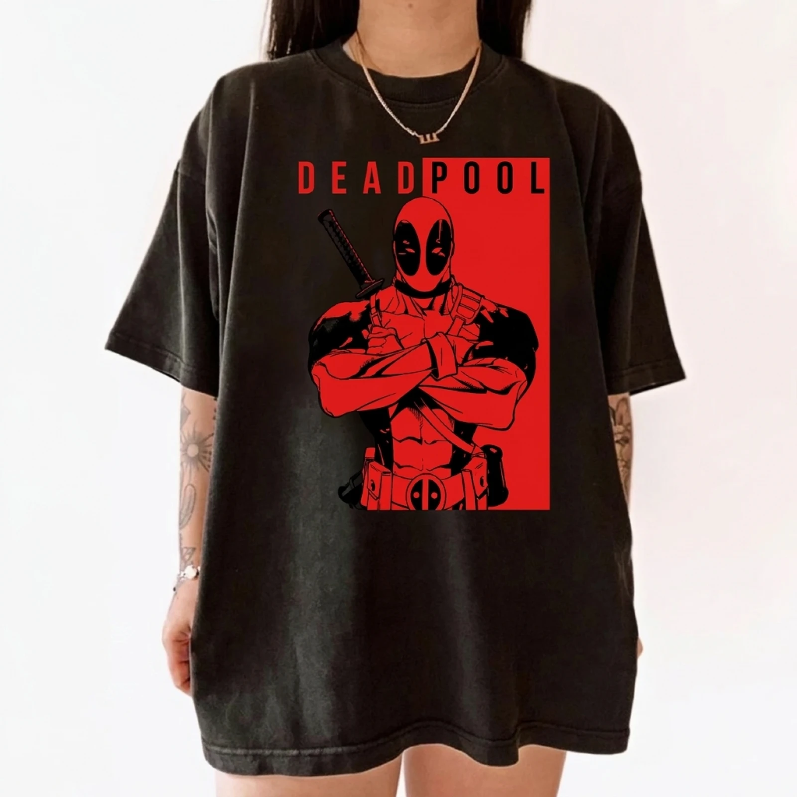 2025 Plus Size Women's Summer T-Shirt Deadpool Patterned Prints Trendy Fashion Outfits