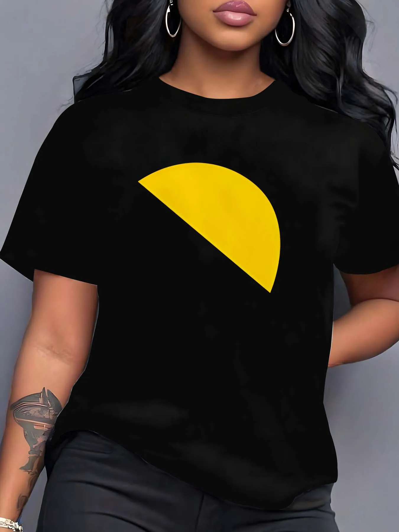 Plus Size Lunar - Like Curve Motif Elegant Chic Outfit For Endless Style