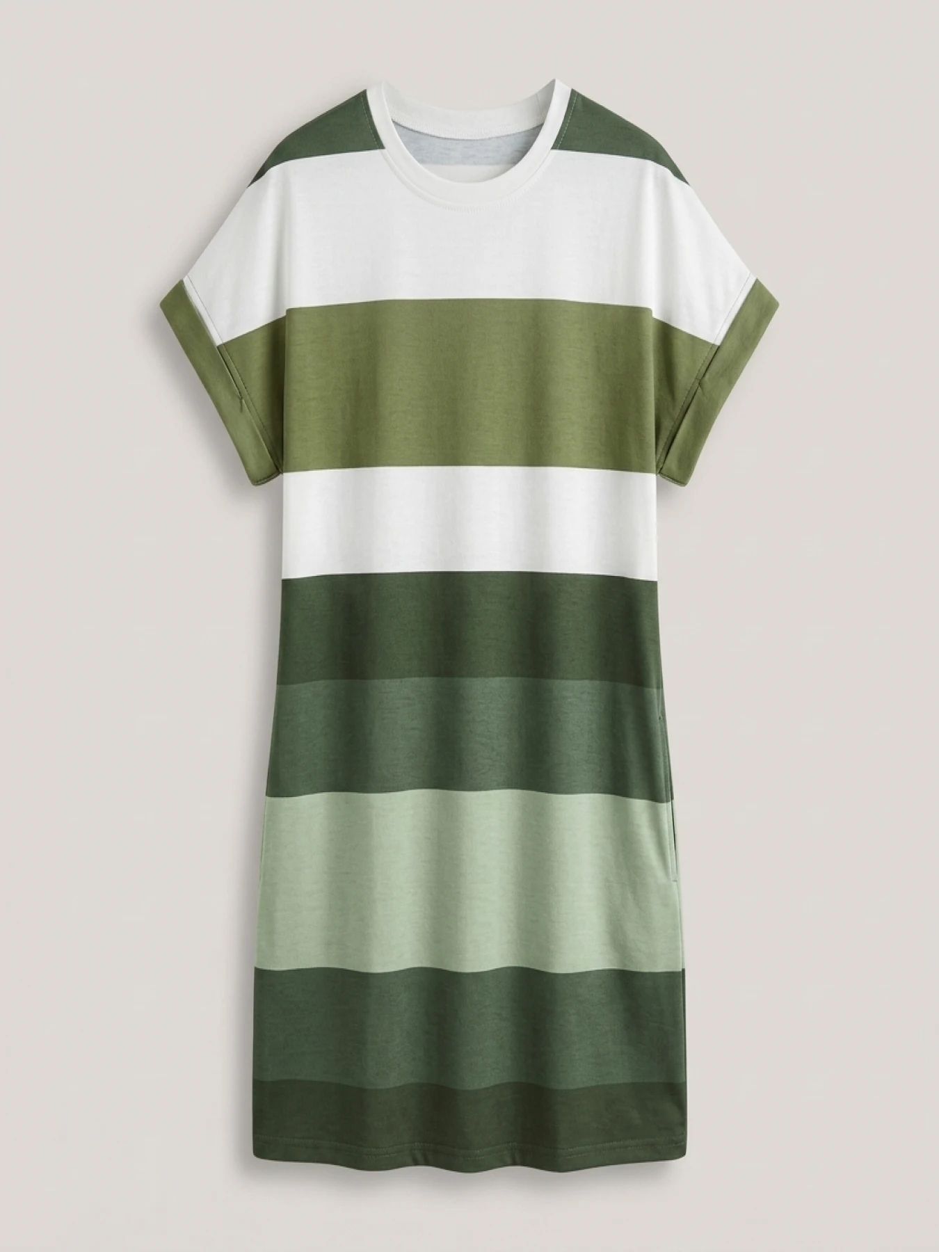 Chic Plus Size Dress: Elegant Stripes, Roll-Up Sleeves, Pockets - Comfortable & Casual Women's Dress