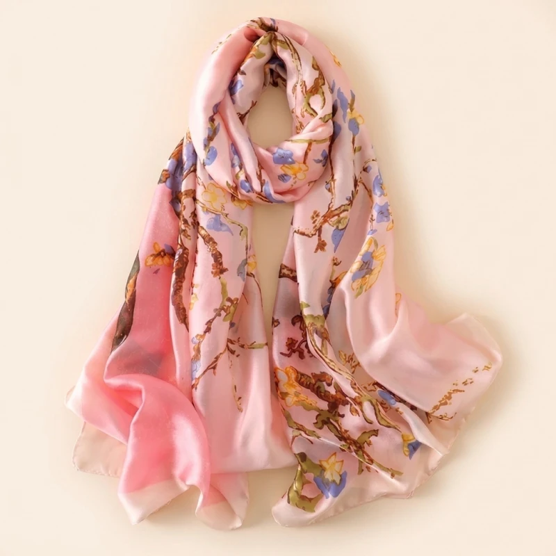 Spain Luxury Silk Scarf Women Designer Van Gogh Oil Painting Floral Silk Shawls Pashmina Ladies Wraps Scarves Foulard New Hijab (Men's & Women's) - Image 5