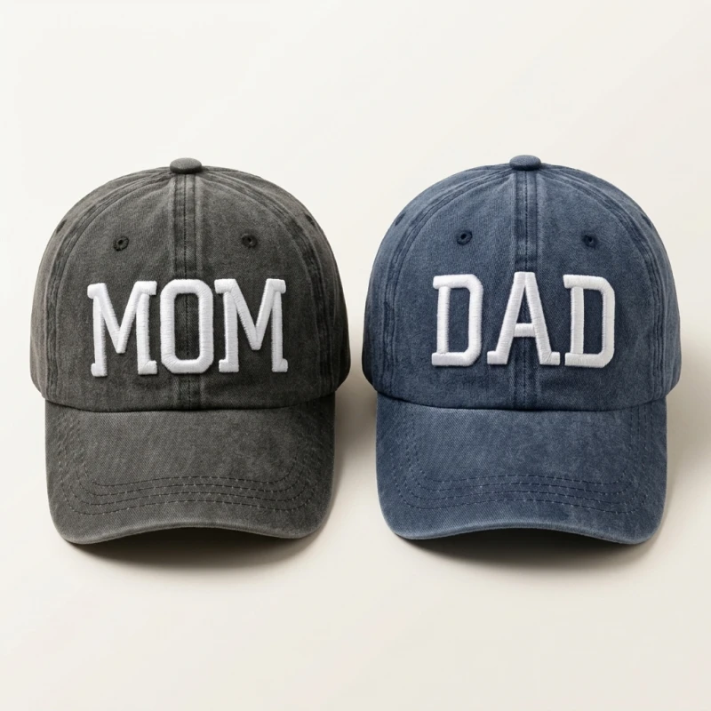 Qisin MOM And DAD Baseball Cap Fishing Caps Men Outdoor Women Washed And Worn Pregnancy Announcement Hats 3D Embroidery (Men's & Women's) - Image 6