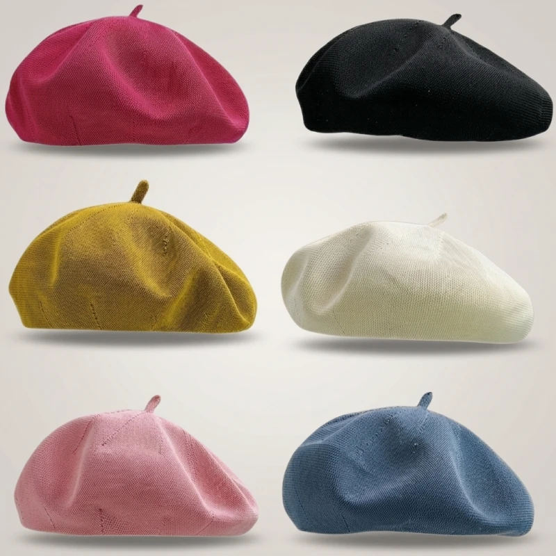 Women's Summer Beret Hat Cotton Breathable Knit Slouchy Beanie Solid Color French Retro Fashion Cap for Women Casual Outfit (Men's & Women's)