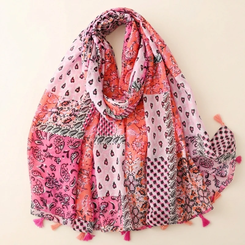 Thin Fashion Aztec Paisley Floral Tassel Viscose Shawl Scarf High Quality Wrap Pashmina Stole Bufandas Muslim Hijab 180*90Cm (Men's & Women's) - Image 2
