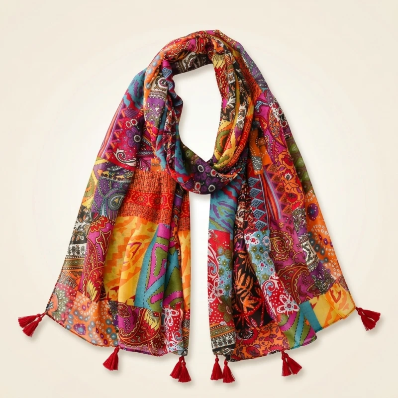Thin Fashion Aztec Paisley Floral Tassel Viscose Shawl Scarf High Quality Wrap Pashmina Stole Bufandas Muslim Hijab 180*90Cm (Men's & Women's)