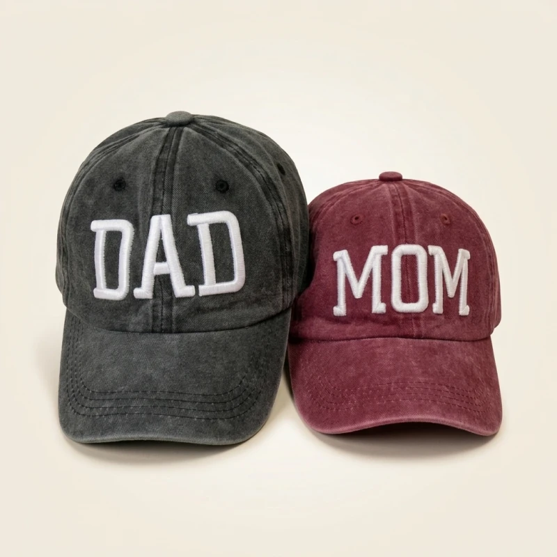Qisin MOM And DAD Baseball Cap Fishing Caps Men Outdoor Women Washed And Worn Pregnancy Announcement Hats 3D Embroidery (Men's & Women's) - Image 5