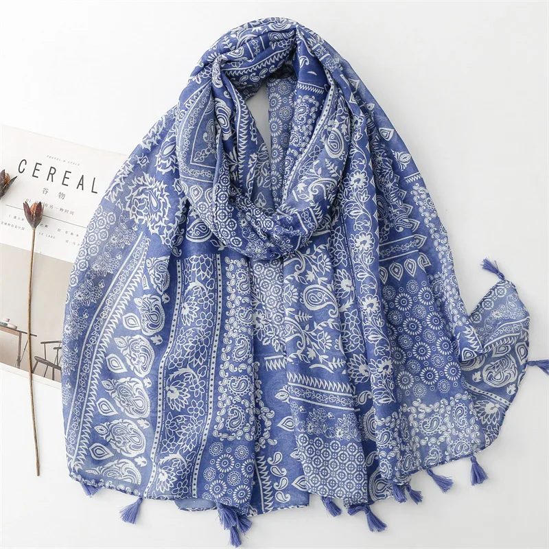 Thin Fashion Aztec Paisley Floral Tassel Viscose Shawl Scarf High Quality Wrap Pashmina Stole Bufandas Muslim Hijab 180*90Cm (Men's & Women's) - Image 4