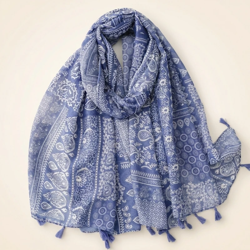 Thin Fashion Aztec Paisley Floral Tassel Viscose Shawl Scarf High Quality Wrap Pashmina Stole Bufandas Muslim Hijab 180*90Cm (Men's & Women's) - Image 4