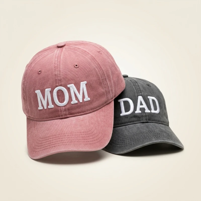 Qisin MOM And DAD Baseball Cap Fishing Caps Men Outdoor Women Washed And Worn Pregnancy Announcement Hats 3D Embroidery (Men's & Women's) - Image 2