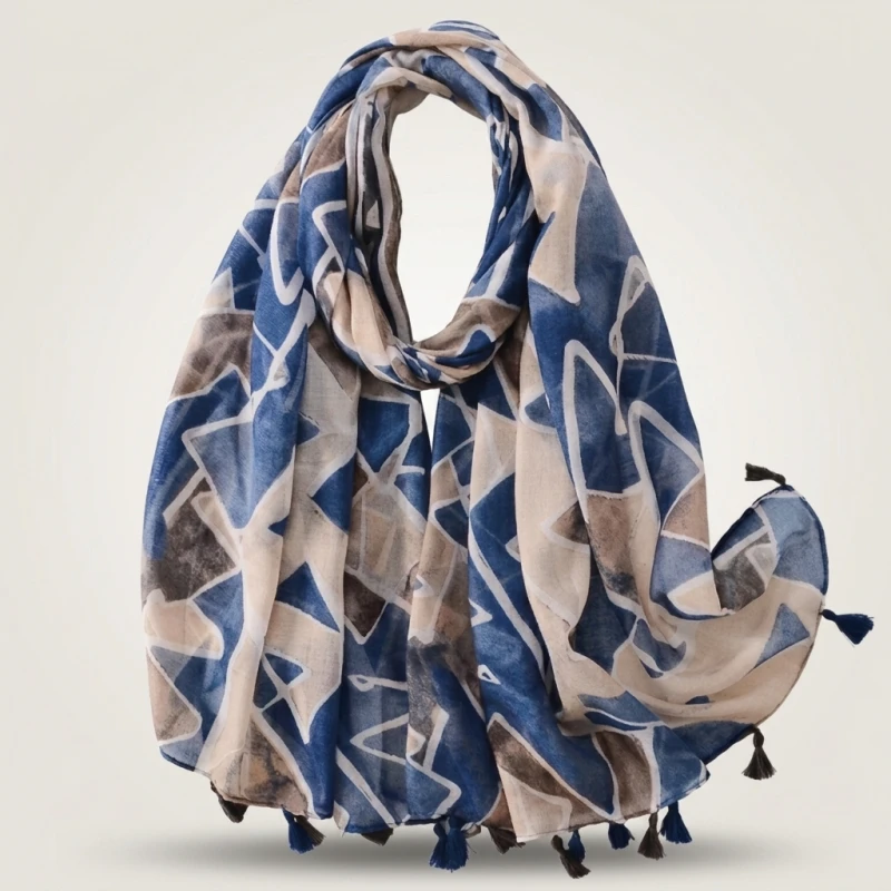 Elegant Woman Shawl Fashion Design Tassel Cotton Scarf Muslim Hijab Scarfs Floral Print Ladies Scarves For Beach Party Bandana (Men's & Women's) - Image 2