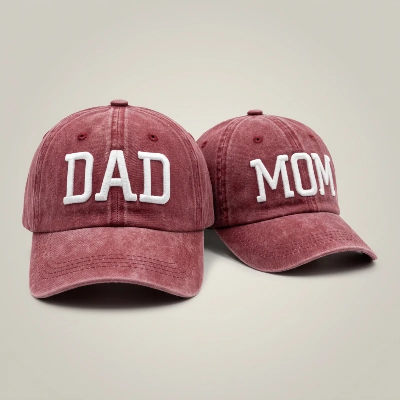 Qisin MOM And DAD Baseball Cap Fishing Caps Men Outdoor Women Washed And Worn Pregnancy Announcement Hats 3D Embroidery (Men's & Women's) - Image 4